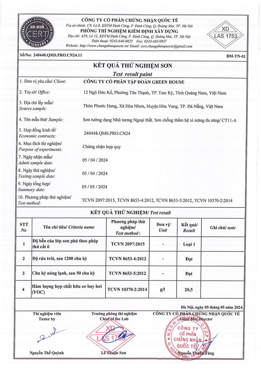 đề thí nghiệm sơn greenhouse